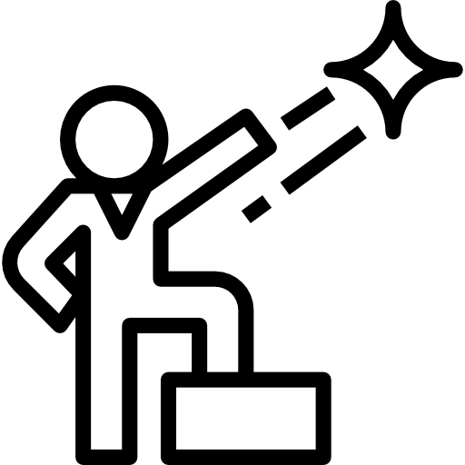 Outline of a person standing on a podium reaching for a star