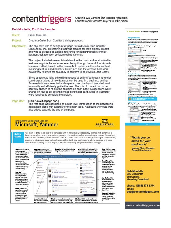 Sample of a Quick Start Card using features of MS Yammer